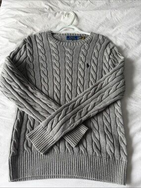 Ralph Lauren Light Gray Cable Knit Crewneck Sweater